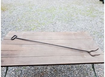 Antique Primitive Wrought Iron Long Fireplace Two Pronged Poker