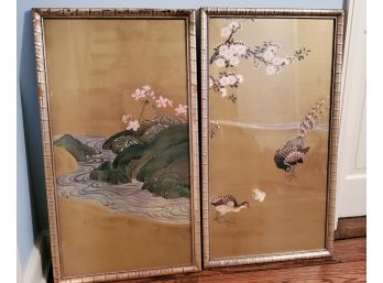Pair Vintage Mid Century Turner Wall Accessory 'Oriental Pheasants' Framed Art