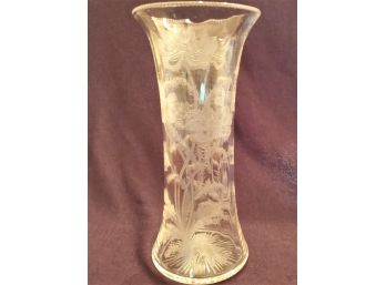 Beautiful Floral Etched 10' Tall Crystal Flower Vase