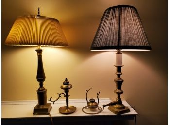 Vintage Assortment Of Brass Lamps & Accessories