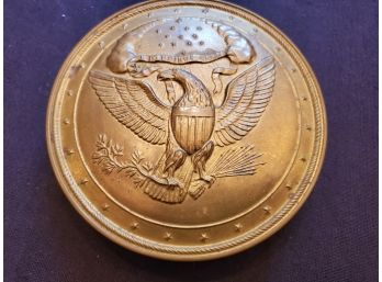 Vintage Brass United States Bald Eagle E Pluribus Unum Round Trinket Box