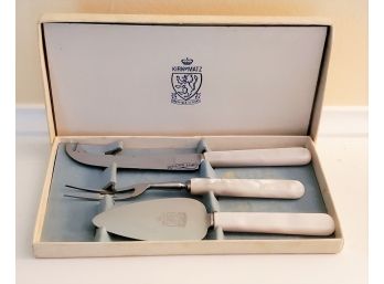 Vintage Kirk & Matz Sheffield Cutlery 3 Piece Cheese Set Original Box Pearlized Handles