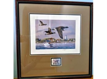 1988 Waterfront Painting With Matching 1995 Stamp