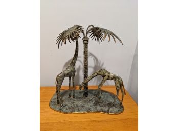 Mixed Metal Statue Of Giraffe's And Trees - Unknown Artist
