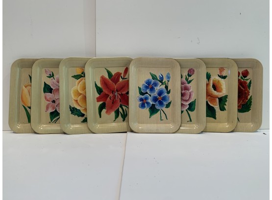 Tan Aluminum Trays With Hand Painted Flowers
