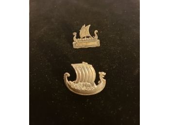 Lot Of (2) Antique Scandinavian Viking Ship Pins