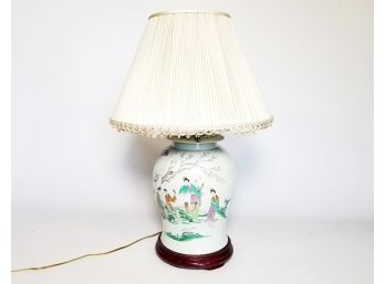 Vintage Asian Ginger Jar Lamp On Rosewood Base