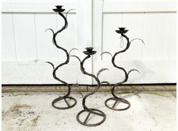 Trio Vintage Wrought Iron Candle Holders