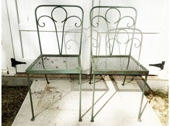 Pair Vintage Wrought Iron Side Chairs