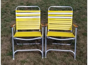 Pair Vintage Tubular Steel Wedded Lawn Chairs