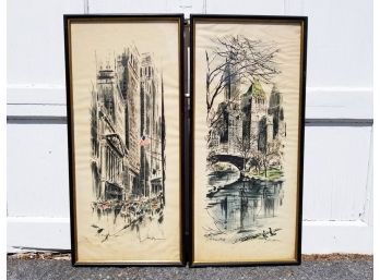 Large Vintage Framed New York Watercolor Prints