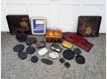 Vintage Asian Trays, Rosewood Bases And More