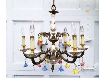 Antique Majolica And Brass Chandelier