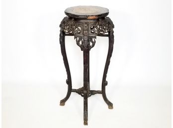 Rosewood Inlaid Marble Top Plant Stand - AS IS
