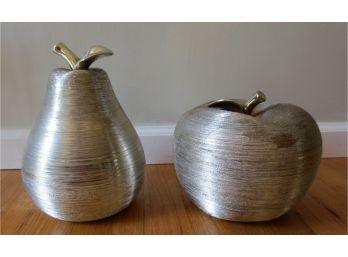 Large Silver/Chrome Pear & Apple Decor