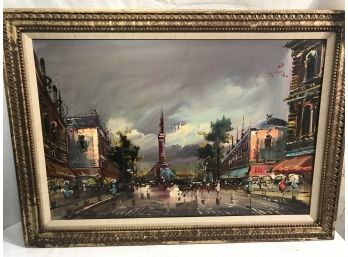 Oil Painting  - European City Scene By R.R. Coscip