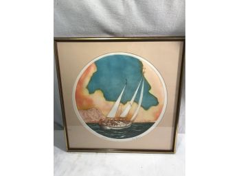 Signed Lithograph Of Sailboat By Paul Geygan