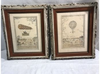 Etchings Of 'Balloons In  Flight' Frence (1790) Ornate Carved Frames