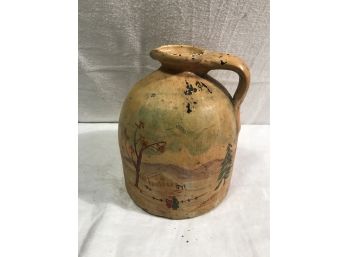 Large Antique Jug Hand Painted With A Christmas Scene