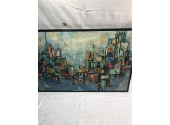 Oil On Canvas -' City By The Sea' By Ereelia M. Guige- 1966