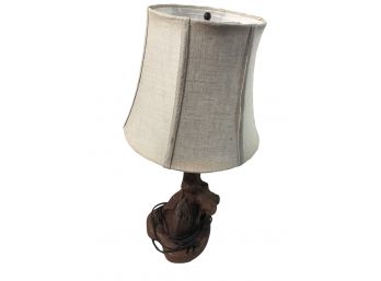 Unique Wood Carved Lamp With Brushed Cotton Shade