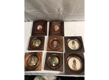 Collection Of 8 Vintage Art Work In Small Wooden Frames