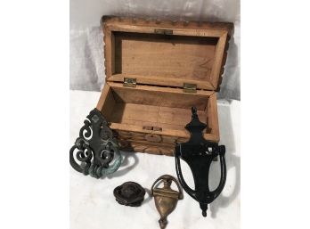 4 Brass And Iron Vintage Door Knockers In Wooden Box