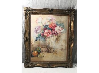 Oil Painting Of Flowers In Vase In Lovely Frame