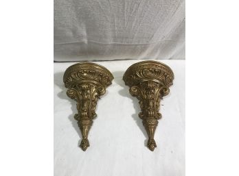 Pair Of Wall Sconces Gold Leaf And Wood