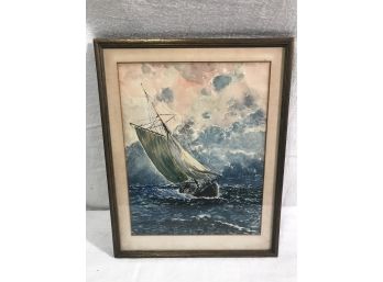 Original Watercolor'Sailboat At Sea' By E.Ring