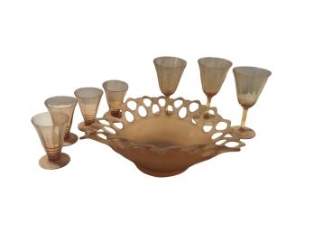 Amber Ware Large Bowl & 7 Glasses