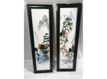 Signed Pair Of Framed Janpanes Ceramic Titles