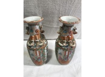 Antique Asian Pair Of Matching Vases