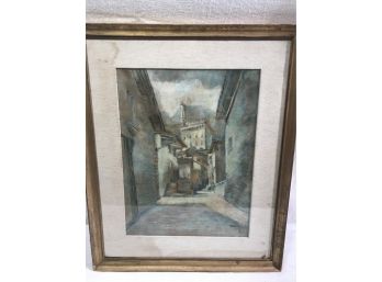 Oil On Canvas ' Village Street In Italy' By Patoini