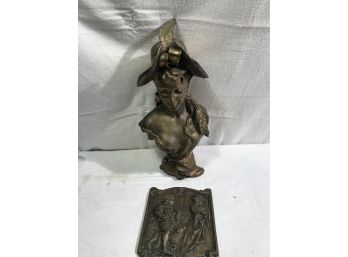 Victorian Statue & Relief Plaque Made Of  Solid Brass