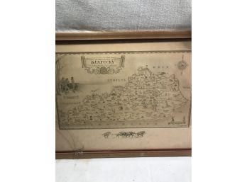 Antique Framed Map Of Kentucky, Dated 1933