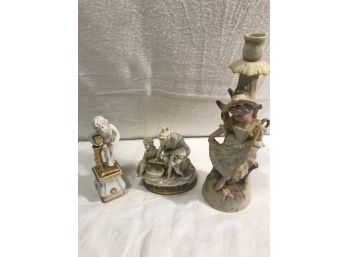 Three Antique  Figurines Bisque & Alabaster