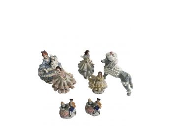 Collection Of  Seven (7) Bone China Figures, Including Dresden Figures