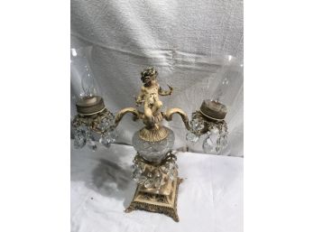 Unusual Putti Crystal And Cast Iron Candelabra