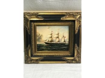 Oil On Canvas  Of Clipper Ship In Ornate  Gold Leaf Frame By S Proter(?)