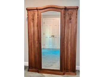 Vintage Rosewood Armoire With Beveled Mirrored Door