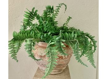 Clay Planter With A Faux Fern