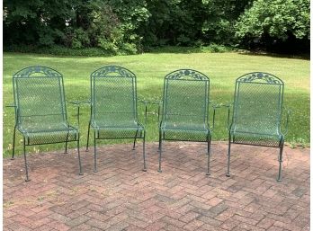 Four Cast Aluminum & Mesh Garden Arm Chairs