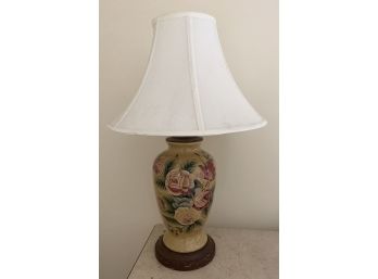 Floral Paint Decorated Table Lamp With Cream Cloth Shade