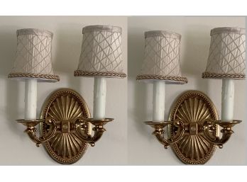 Pair Brass Two Light Wall Sconces