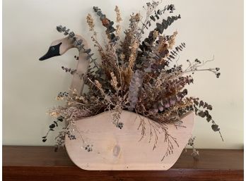 Wood Cut-out Swan Planter With Faux Flower Arrangement