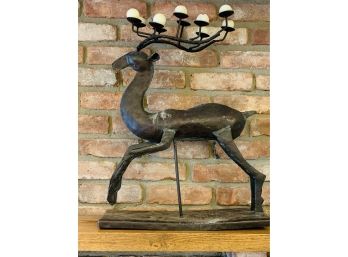 Decorative Metal Deer With Antler Candle Holder