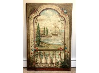 Very Large Decorative Painted Wood Panel
