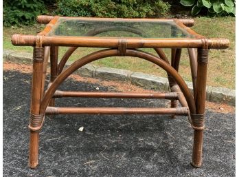 Bamboo And Glass Top Side Table