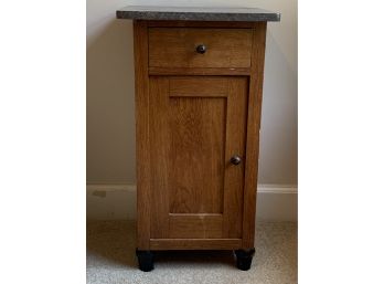 Small Oak Cabinet With Unattached Grey Marble Top